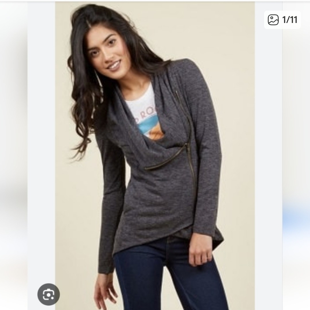 Women's Gray Drape Sweater